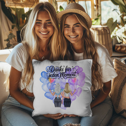 Namen Kissen Cousine Danke für jeden Moment mit 2 Clipart Frauen Hintergrund & Wunschtext