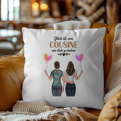 Namen Kissen für Cousine mit 2 Clipart Frauen und Wunschtext