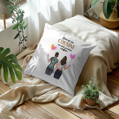 Namen Kissen für Cousine mit 2 Clipart Frauen und Wunschtext