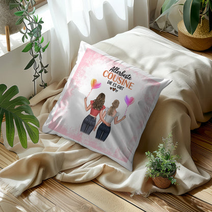 Kissen Mit Namen für Allerbeste Cousine mit 2 Clipart Frauen und Wunschtext