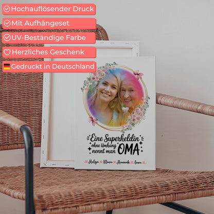 Leinwand Wandbild Oma Lehrerin echte Heldin mit Foto & Namen
