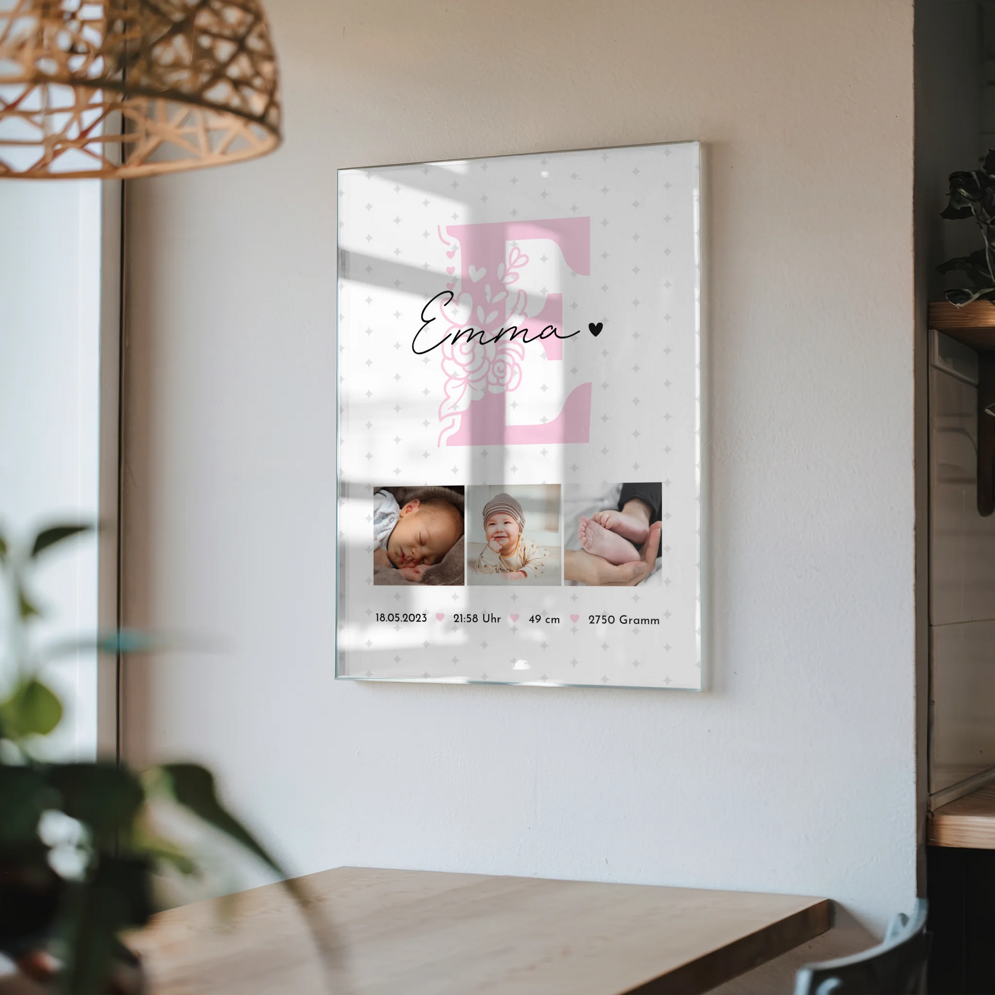 Acrylglas Mit Foto zur Geburt Baby Fotocollage mit Geburtsdaten Sternchen Muster 4