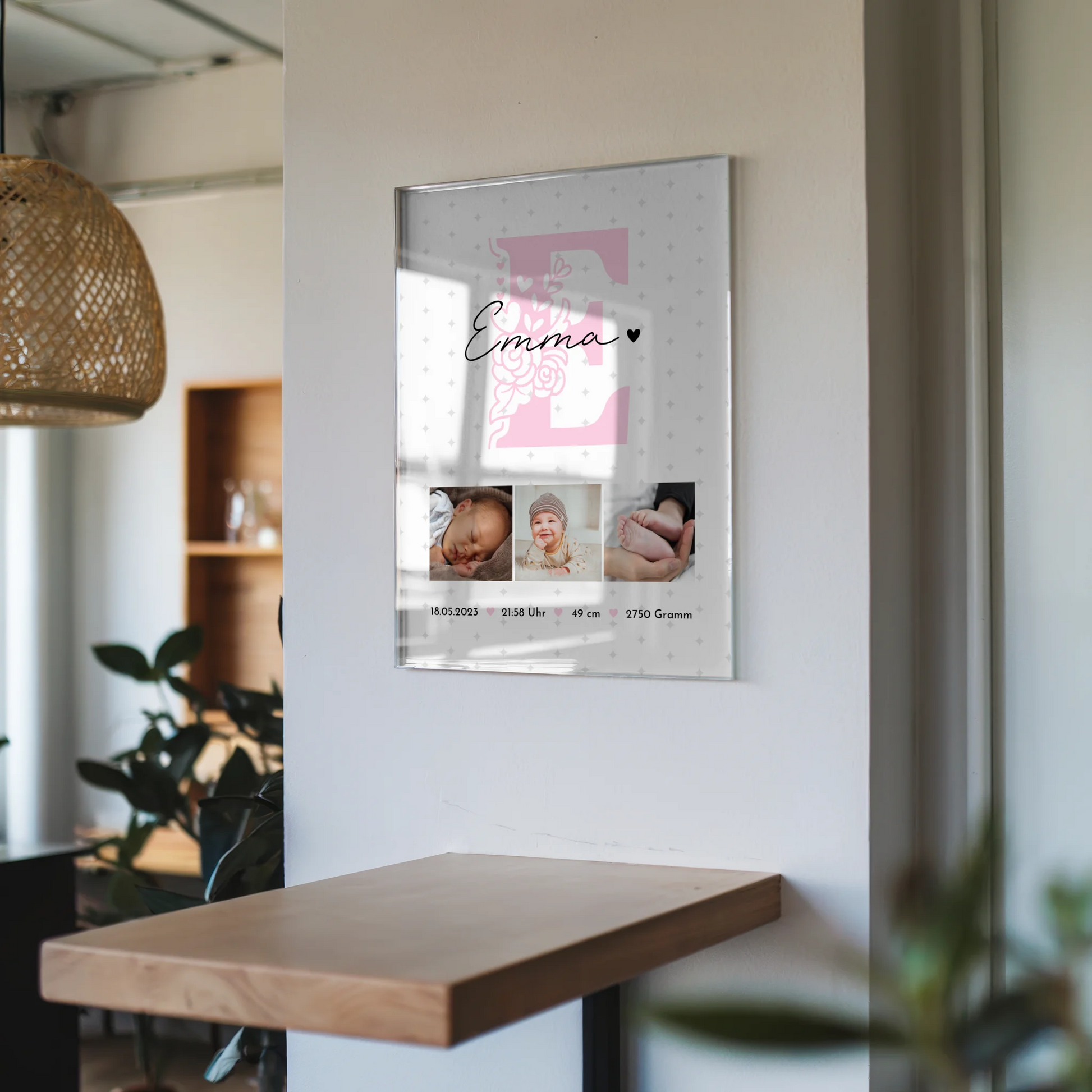 Acrylglas Mit Foto zur Geburt Baby Fotocollage mit Geburtsdaten Sternchen Muster 6