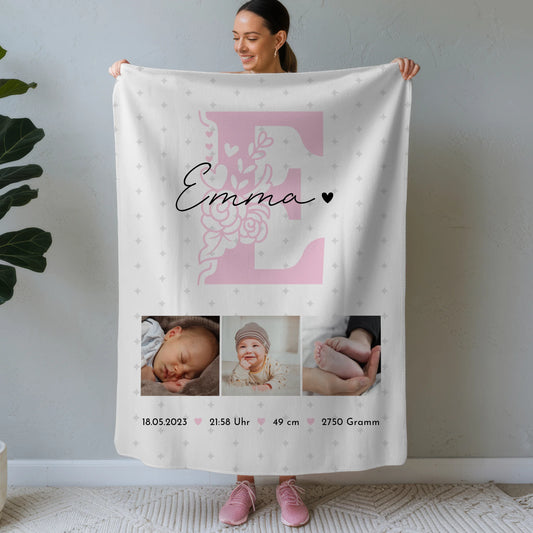 Krabbeldecke Mit Namen Und Geburtsdatum Baby Fotocollage Geburtsdaten Sternchen Muster 1