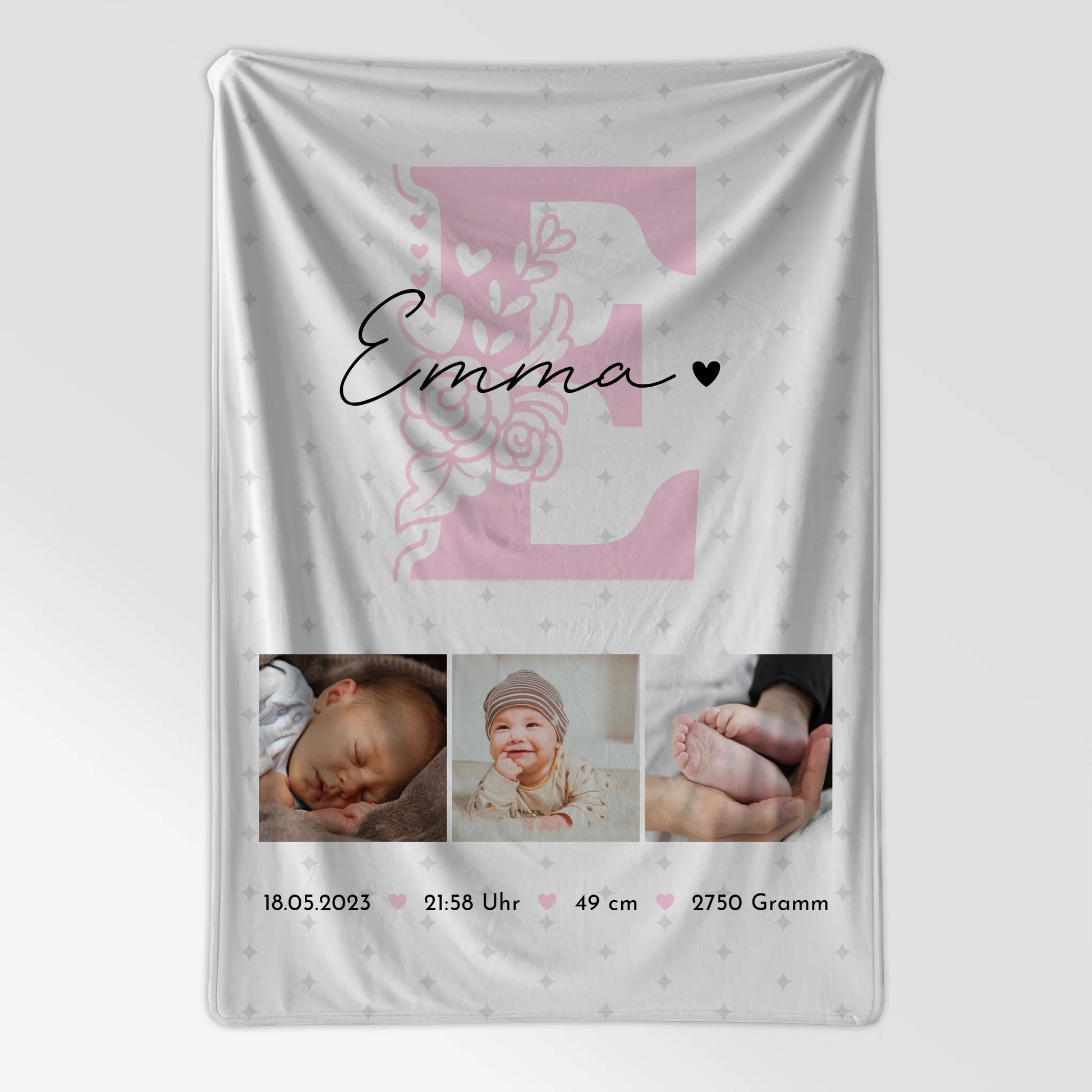 Krabbeldecke Mit Namen Und Geburtsdatum Baby Fotocollage Geburtsdaten Sternchen Muster 7