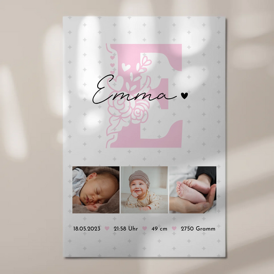 Magnetposter Fotoboard Geburt Baby Fotocollage mit Geburtsdaten Sternchen Muster 1