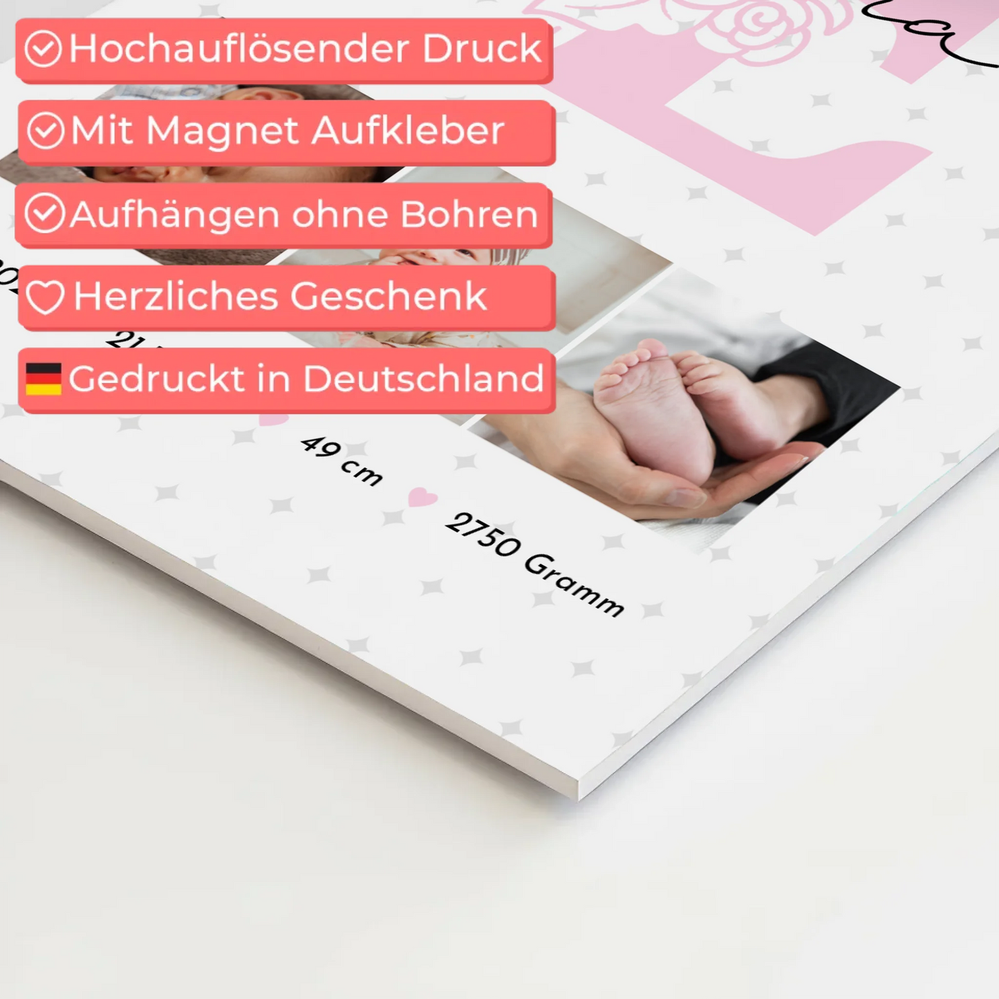 Magnetposter Fotoboard Geburt Baby Fotocollage mit Geburtsdaten Sternchen Muster 10