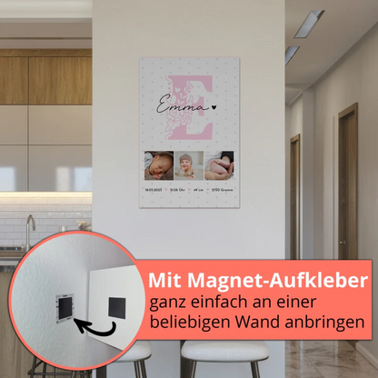 Magnetposter Fotoboard Geburt Baby Fotocollage mit Geburtsdaten Sternchen Muster