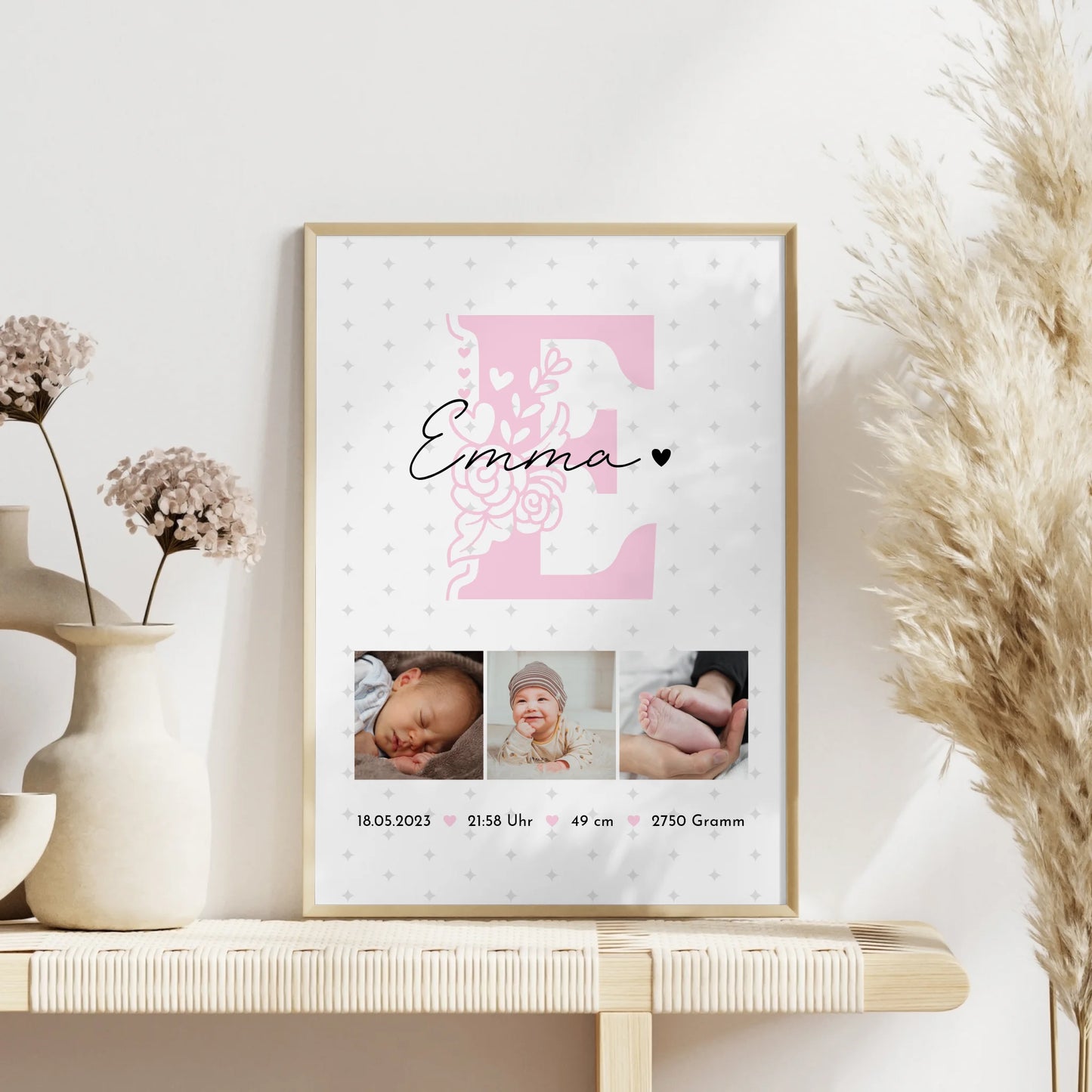 Geburtsdaten Poster Baby Fotocollage mit Sternchen Muster personalisiertes Geschenk 4