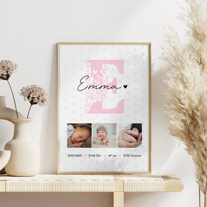 Geburtsdaten Poster Baby Fotocollage mit Sternchen Muster personalisiertes Geschenk 4
