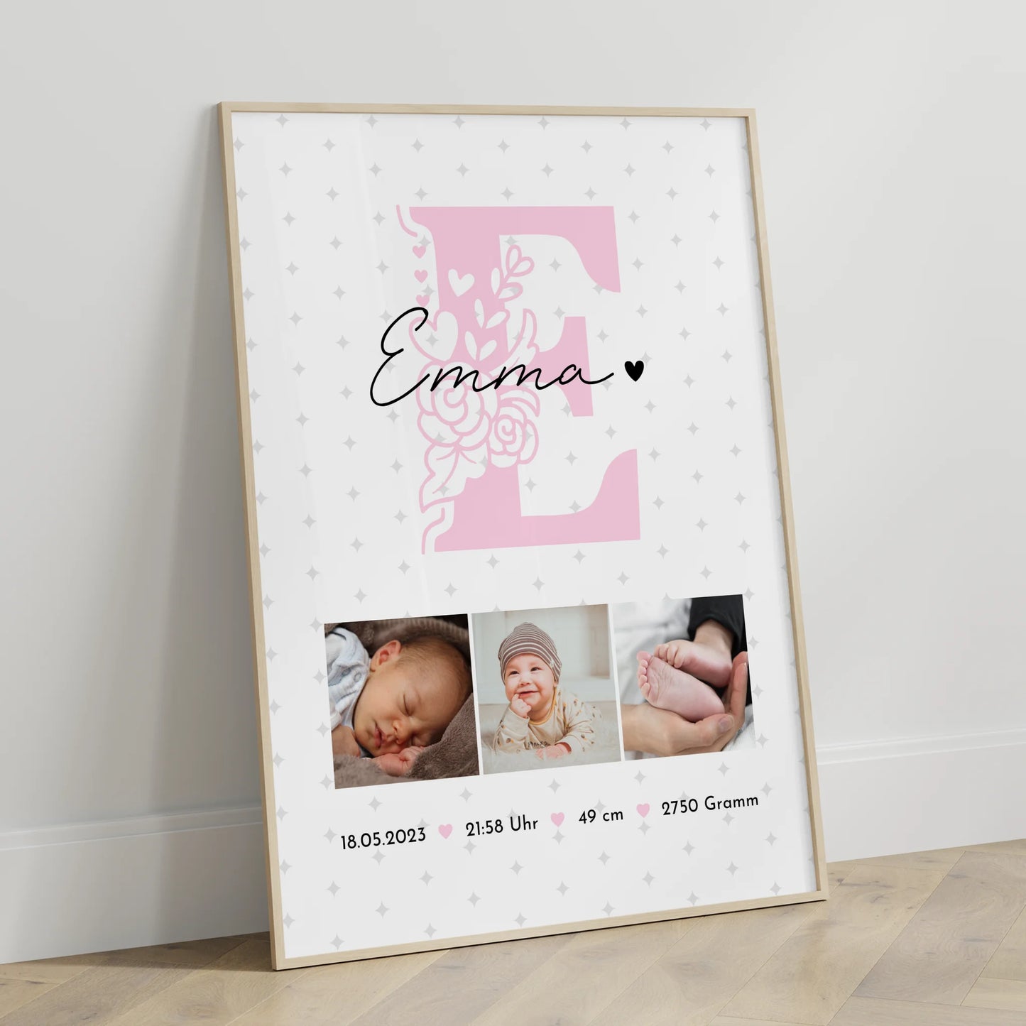Geburtsdaten Poster Baby Fotocollage mit Sternchen Muster personalisiertes Geschenk 3