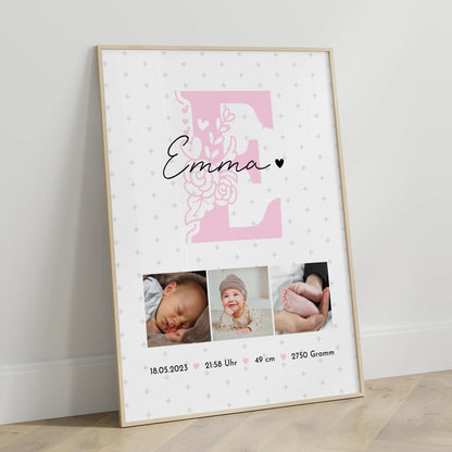 Geburtsdaten Poster Baby Fotocollage mit Sternchen Muster personalisiertes Geschenk 3