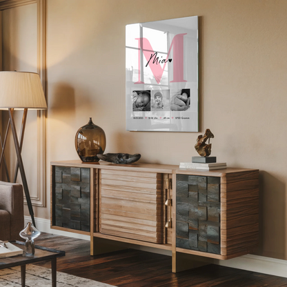 Foto Mit Acrylglas Geburt Baby 3 Fotos Geburtsdaten Black and White Poster 2