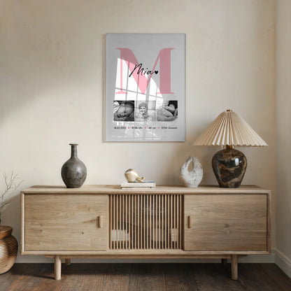 Foto Mit Acrylglas Geburt Baby 3 Fotos Geburtsdaten Black and White Poster 5