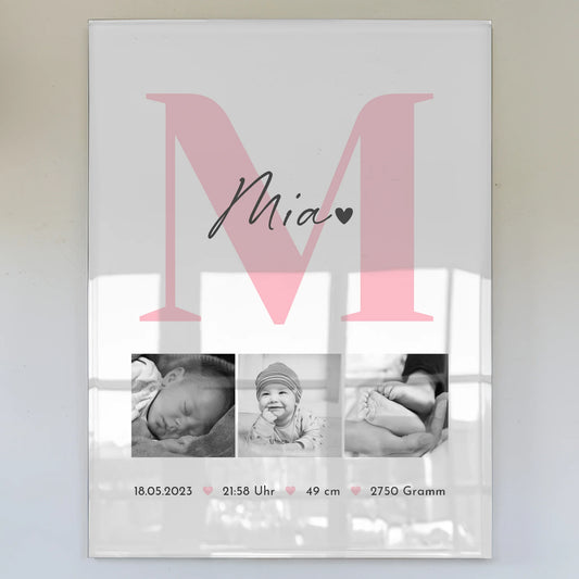 Foto Mit Acrylglas Geburt Baby 3 Fotos Geburtsdaten Black and White Poster 1