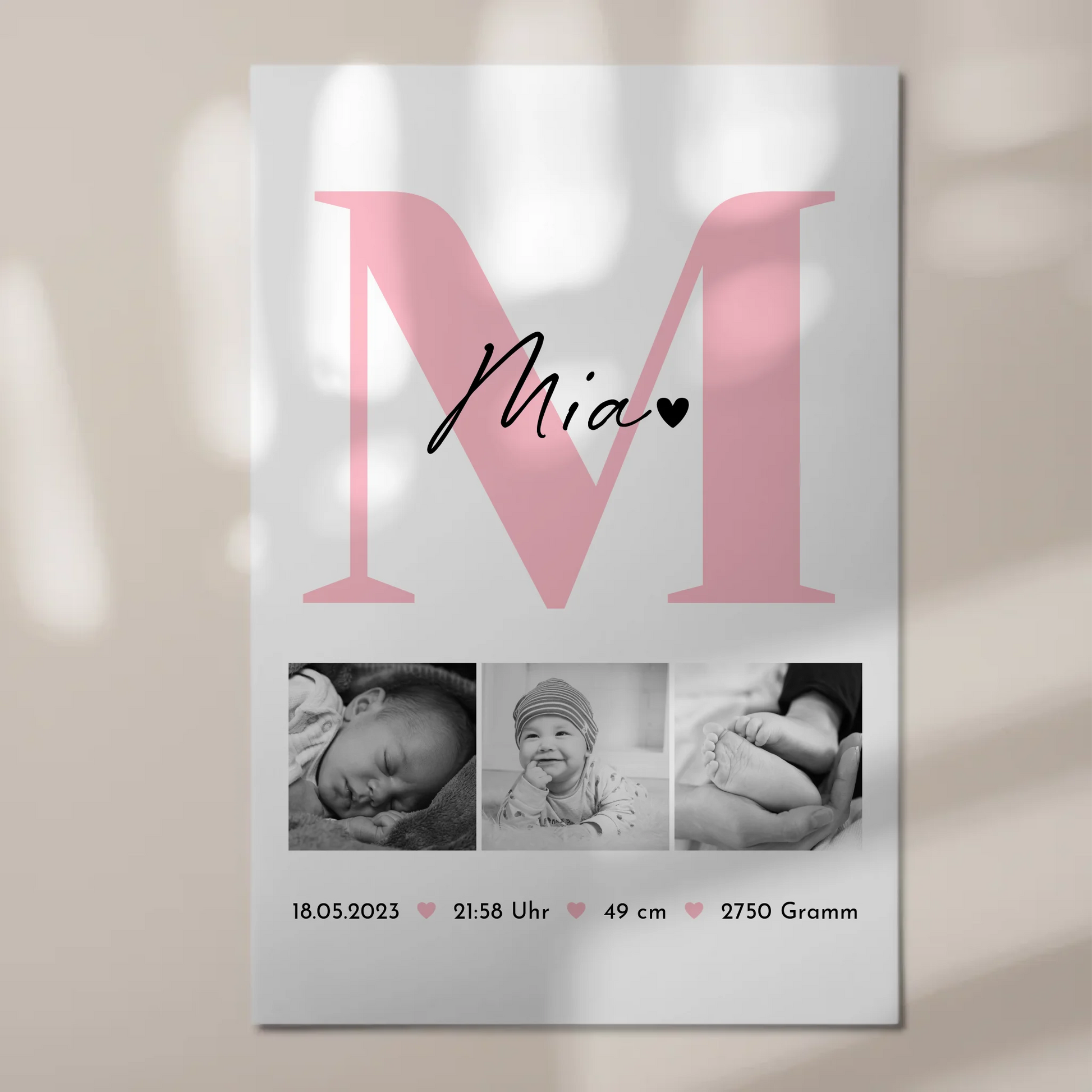 Magnetposter Fotoboard Geburt Baby 3 Fotos Geburtsdaten Black White 1