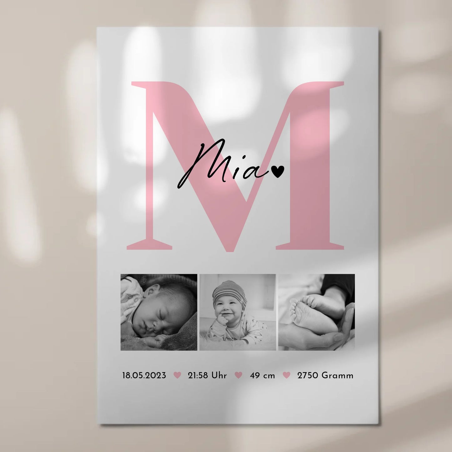 Magnetposter Fotoboard Geburt Baby 3 Fotos Geburtsdaten Black White 7