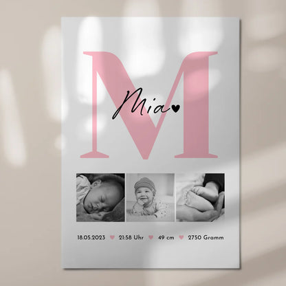 Magnetposter Fotoboard Geburt Baby 3 Fotos Geburtsdaten Black White 7