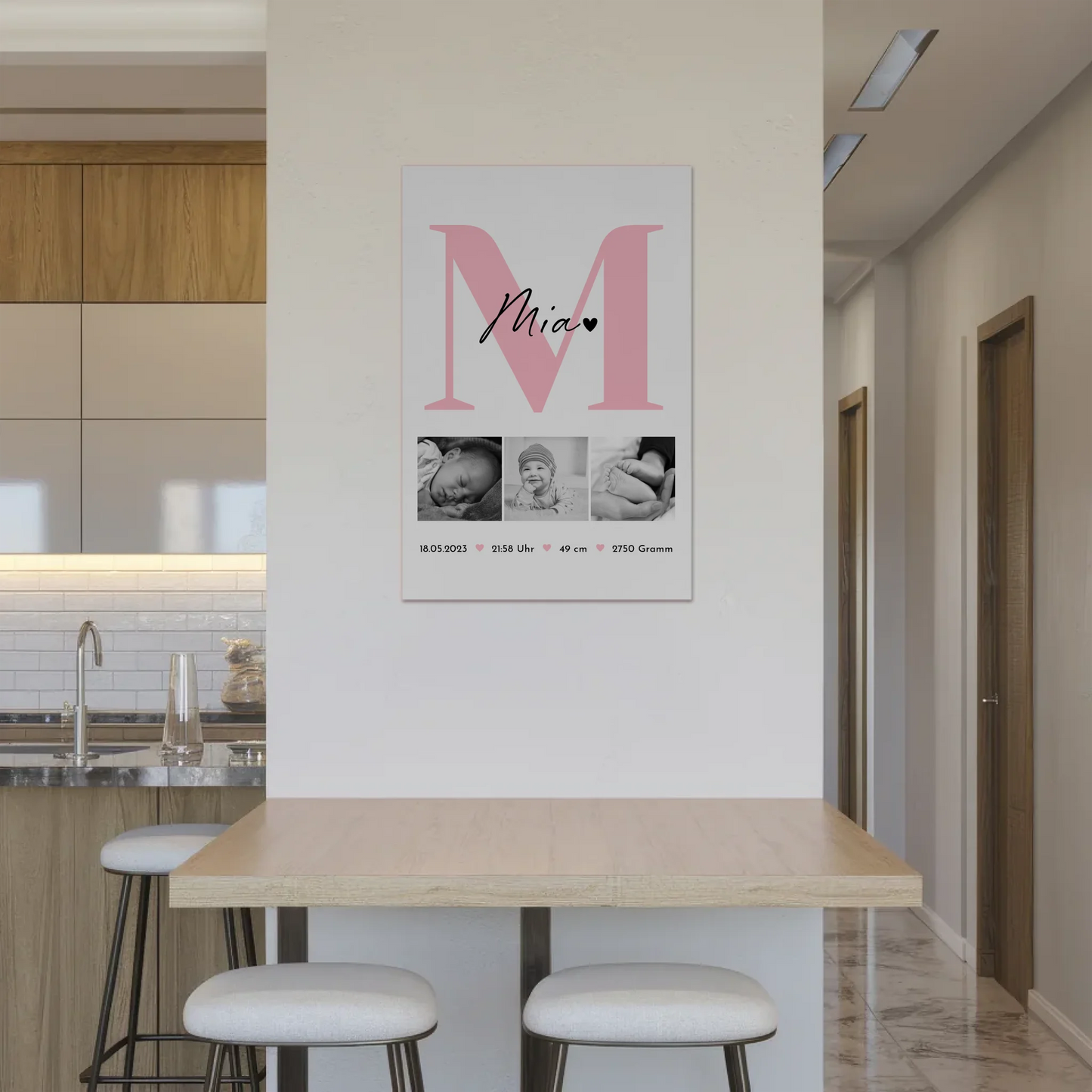 Magnetposter Fotoboard Geburt Baby 3 Fotos Geburtsdaten Black White