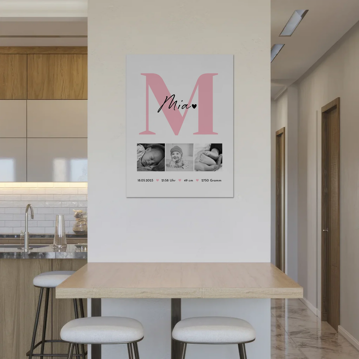 Magnetposter Fotoboard Geburt Baby 3 Fotos Geburtsdaten Black White