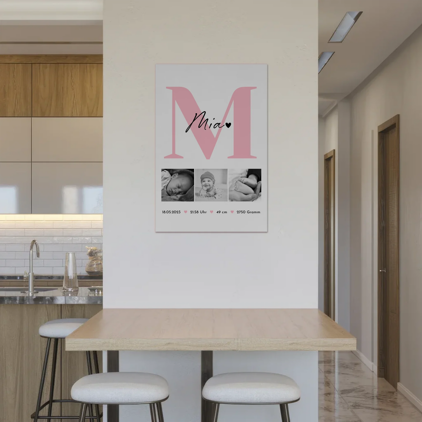 Magnetposter Fotoboard Geburt Baby 3 Fotos Geburtsdaten Black White