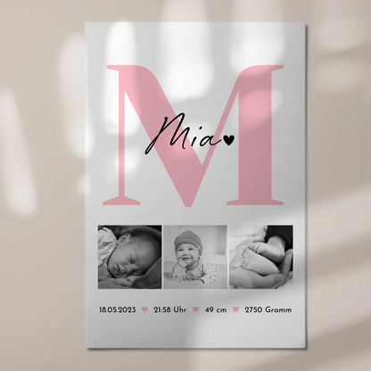 Magnetposter Fotoboard Geburt Baby 3 Fotos Geburtsdaten Black White