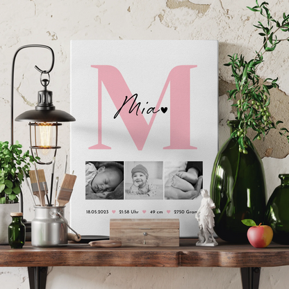 Leinwand Collagen Erstellen zur Geburt Baby 3 Fotos Geburtsdaten Black White 3