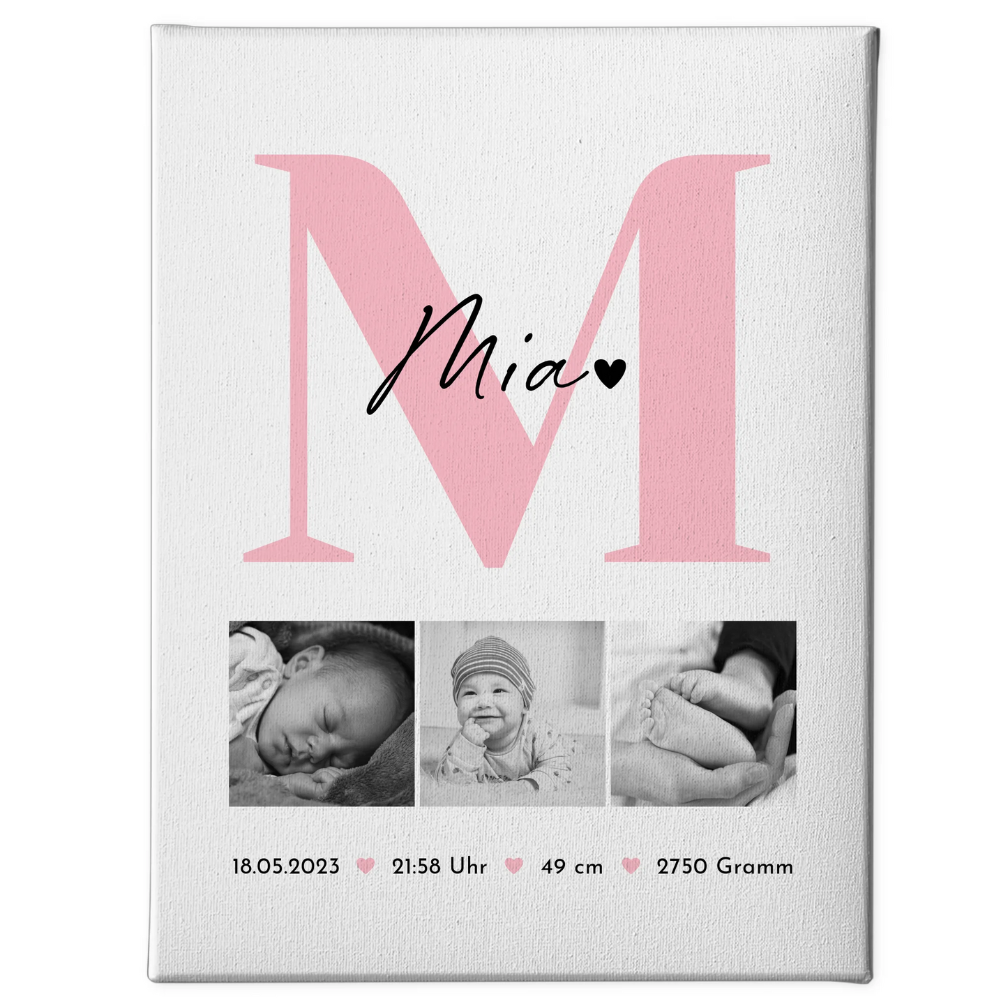 Leinwand Collagen Erstellen zur Geburt Baby 3 Fotos Geburtsdaten Black White 1