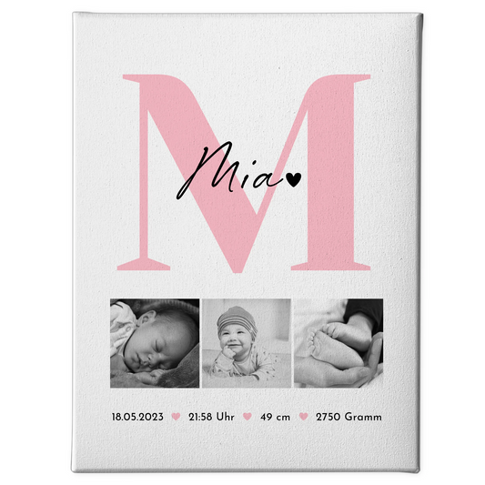Leinwand Collagen Erstellen zur Geburt Baby 3 Fotos Geburtsdaten Black White 1
