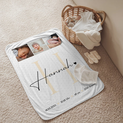 Personalisierte Babydecke Mit Namen Geburt Baby Fotocollage Geburtsdaten Sternchen Muster 2
