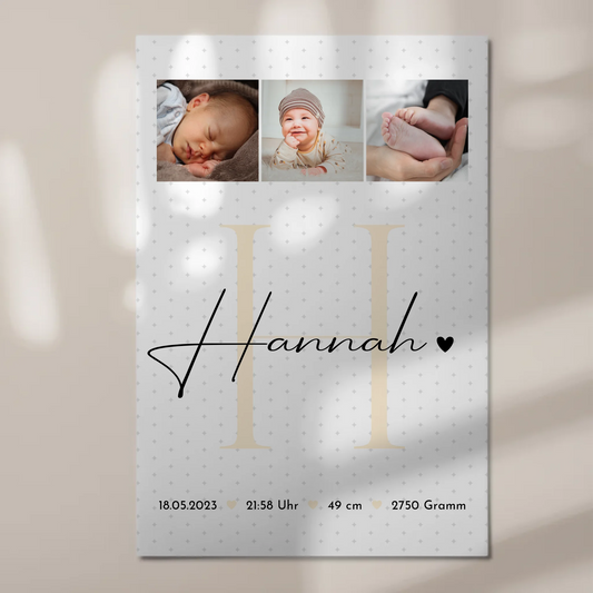 Magnetisches Fotoboard Poster zur Geburt - Baby-Fotocollage mit Geburtsdaten und Sternchenmuster 1