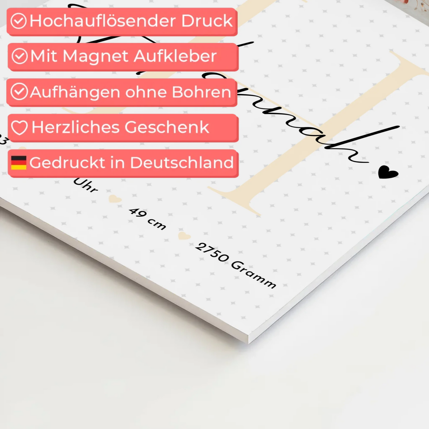 Magnetisches Fotoboard Poster zur Geburt - Baby-Fotocollage mit Geburtsdaten und Sternchenmuster 4