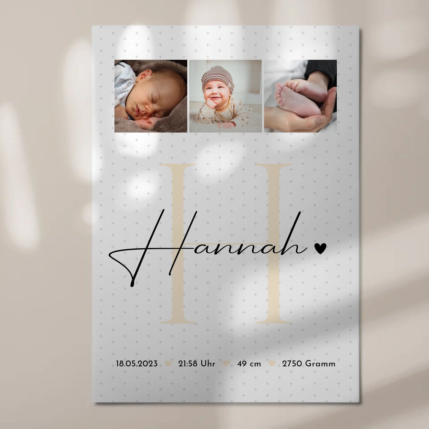 Magnetisches Fotoboard Poster zur Geburt - Baby-Fotocollage mit Geburtsdaten und Sternchenmuster 7