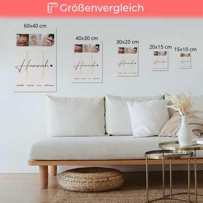 Magnetisches Fotoboard Poster zur Geburt - Baby-Fotocollage mit Geburtsdaten und Sternchenmuster