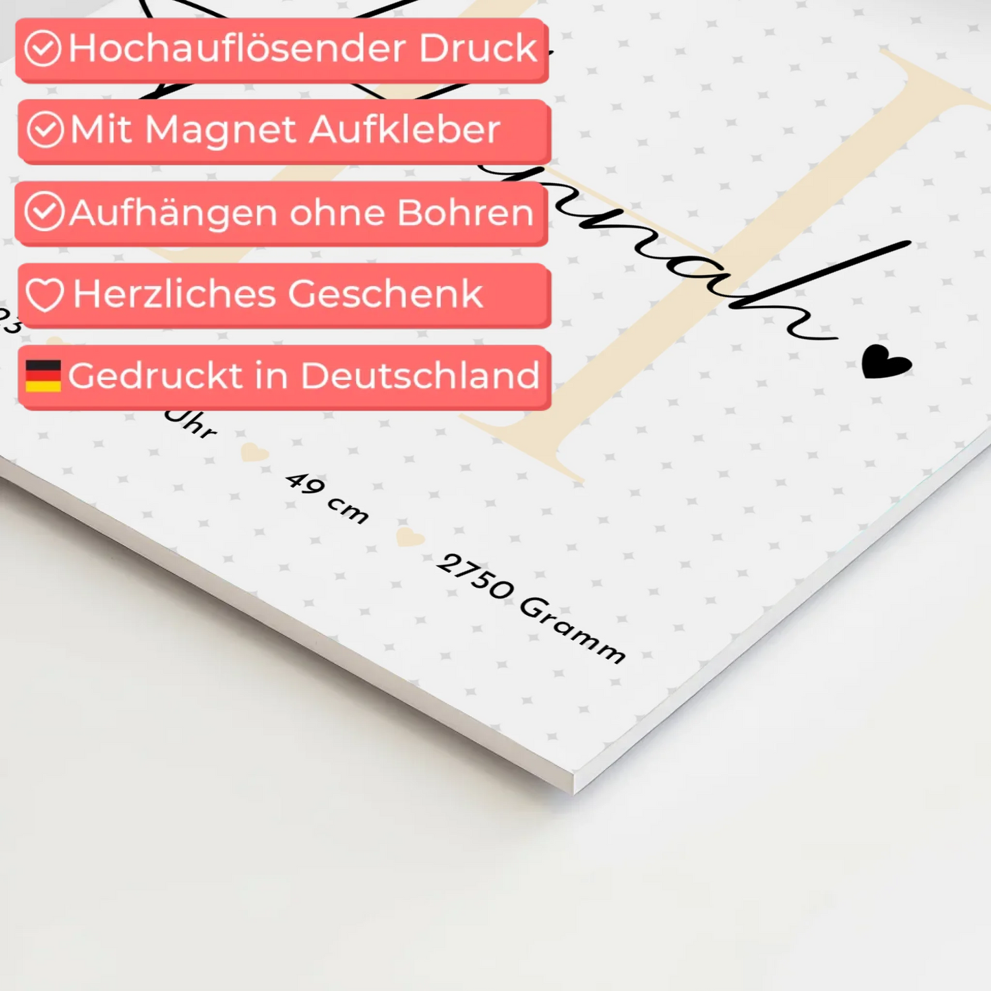 Magnetisches Fotoboard Poster zur Geburt - Baby-Fotocollage mit Geburtsdaten und Sternchenmuster