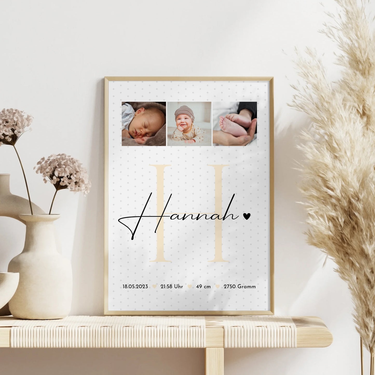 Poster Mit Geburtsdaten zur Geburt Baby Fotocollage mit Geburtsdaten Sternchen Muster 4