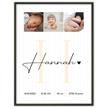 Poster Mit Geburtsdaten zur Geburt Baby Fotocollage mit Geburtsdaten Sternchen Muster 1