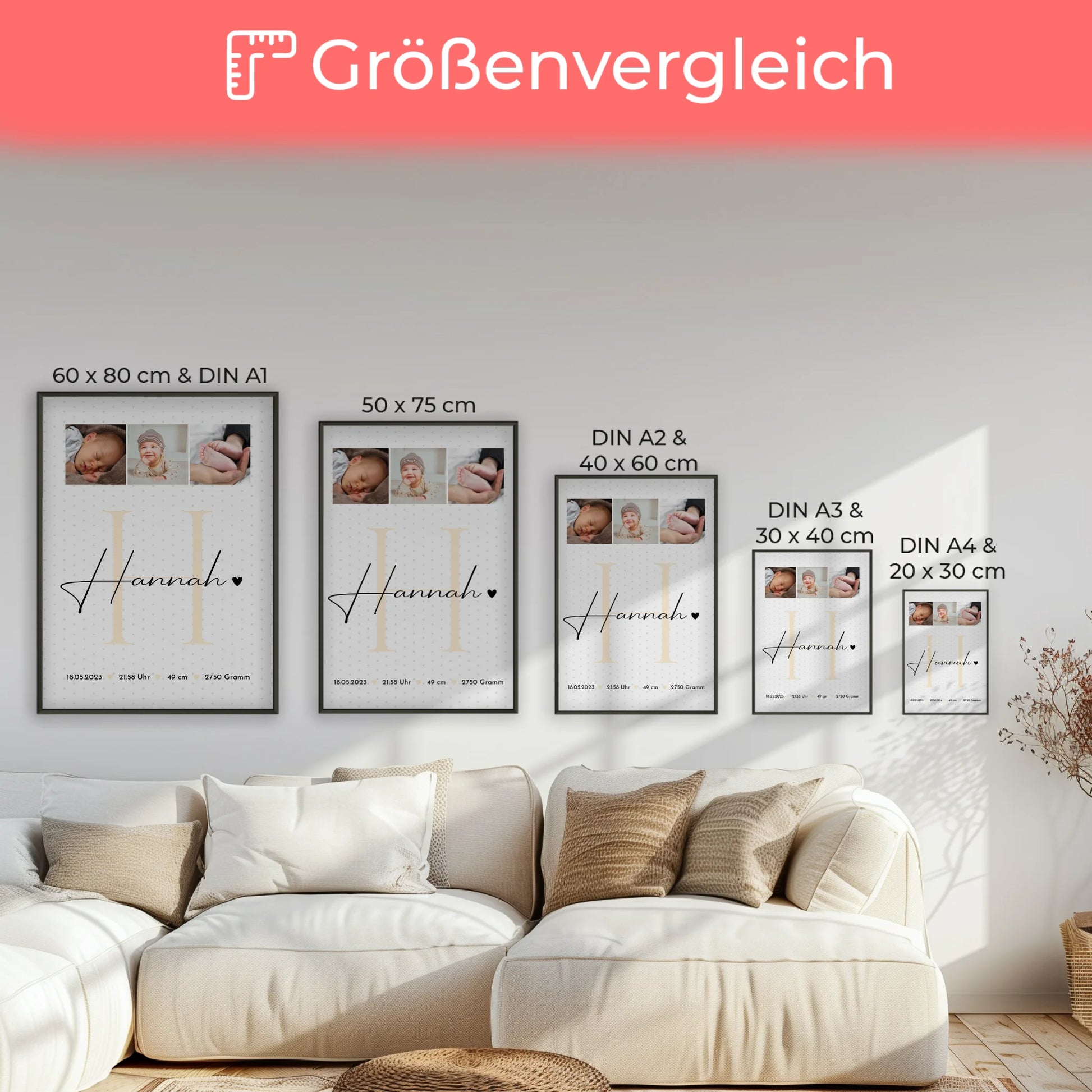 Poster Mit Geburtsdaten zur Geburt Baby Fotocollage mit Geburtsdaten Sternchen Muster 7