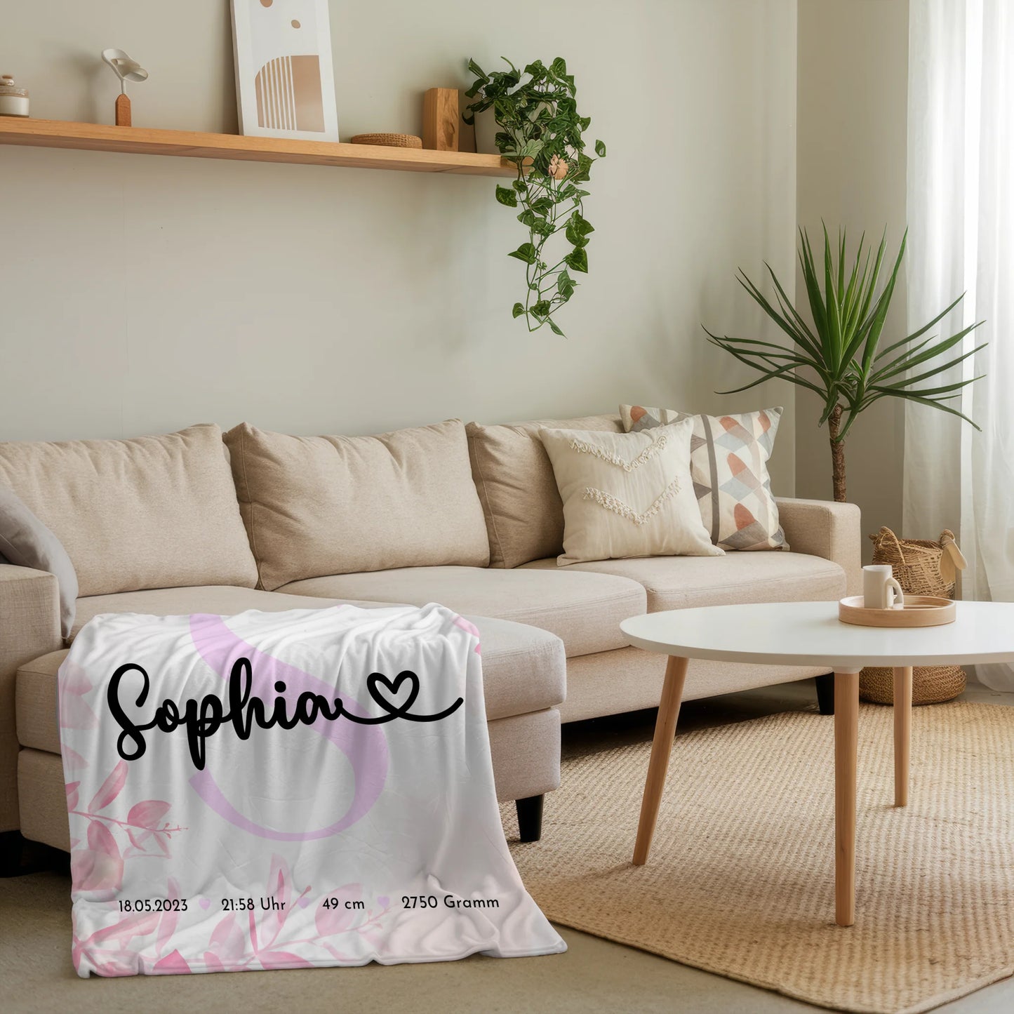Babydecke zur Geburt mit Namen, Fotocollage & Geburtsdaten, Initial, Black & White Geschenk 4