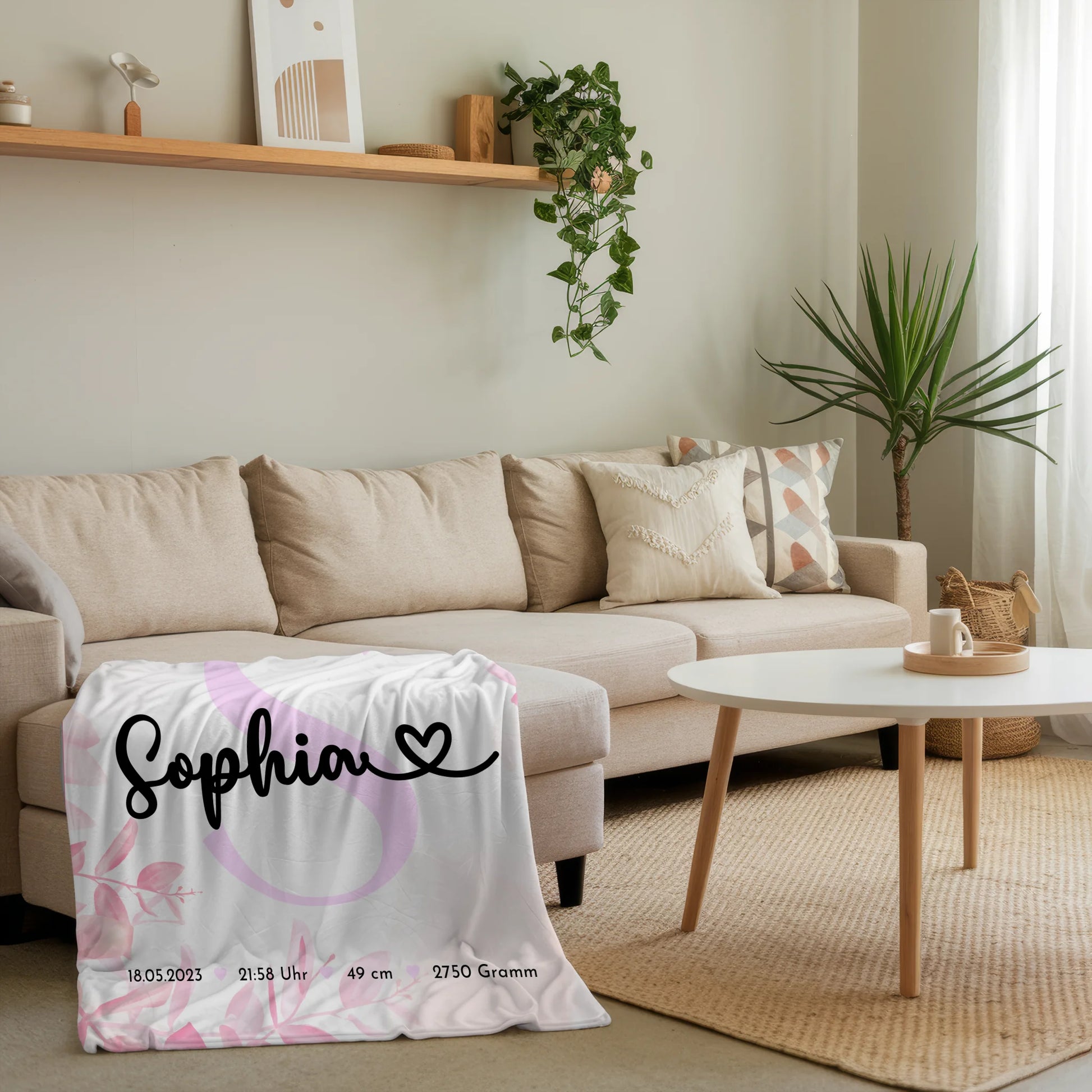 Babydecke zur Geburt mit Namen, Fotocollage & Geburtsdaten, Initial, Black & White Geschenk 4