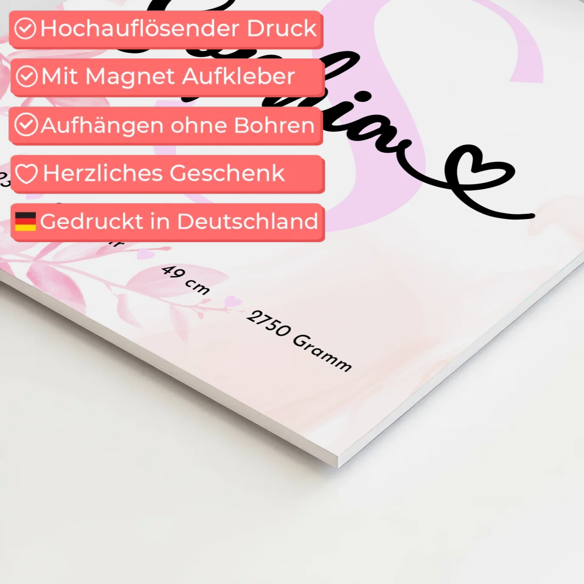 Magnetposter Fotoboard Baby-Fotocollage zur Geburt mit Geburtsdaten & Initial, Schwarz-Weiß 10