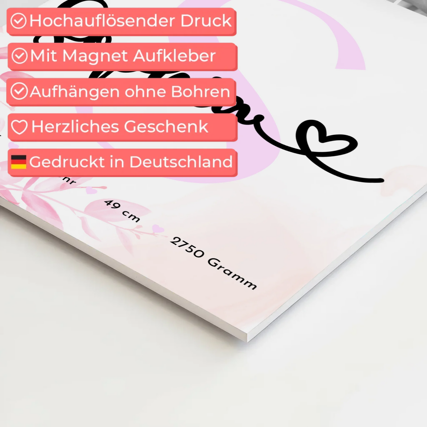 Magnetposter Fotoboard Baby-Fotocollage zur Geburt mit Geburtsdaten & Initial, Schwarz-Weiß