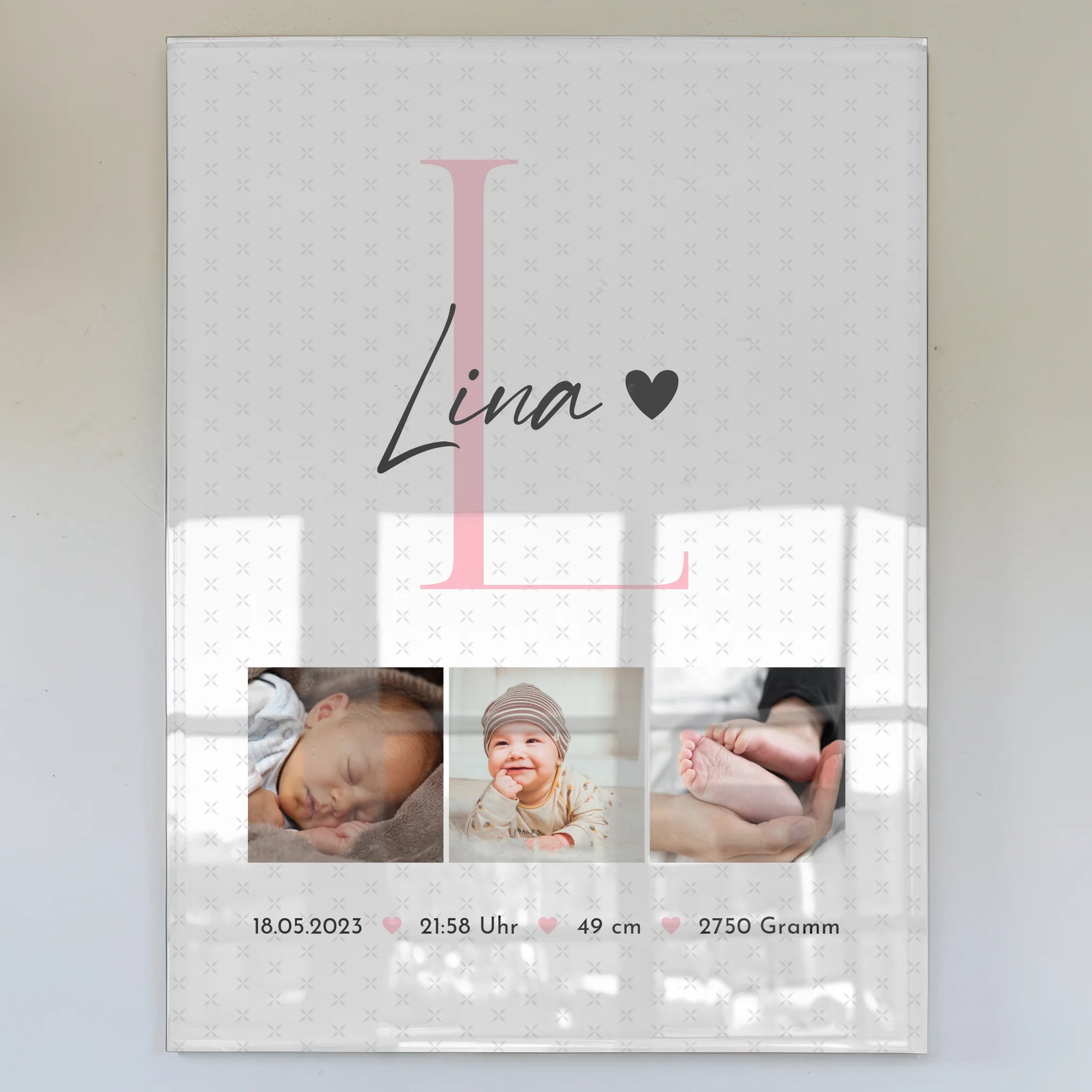 Acrylglas Mit Foto zur Geburt Baby Geburtsdaten personalisiert mit Fotos und Sternchen Muster 1
