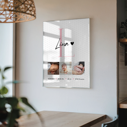Acrylglas Mit Foto zur Geburt Baby Geburtsdaten personalisiert mit Fotos und Sternchen Muster 4