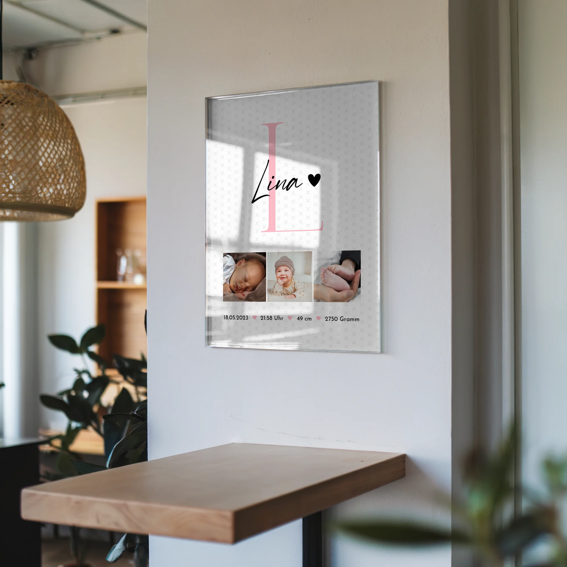 Acrylglas Mit Foto zur Geburt Baby Geburtsdaten personalisiert mit Fotos und Sternchen Muster 6