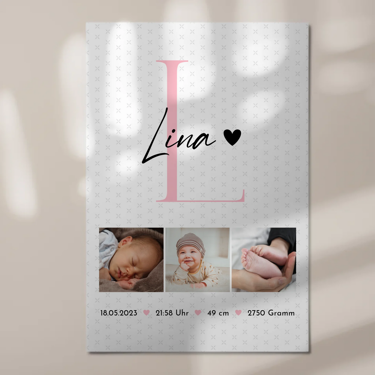 Fotoboard Magnet Poster mit Geburtsdaten und Fotos Baby Geschenk Sternchen Muster personalisiert 1