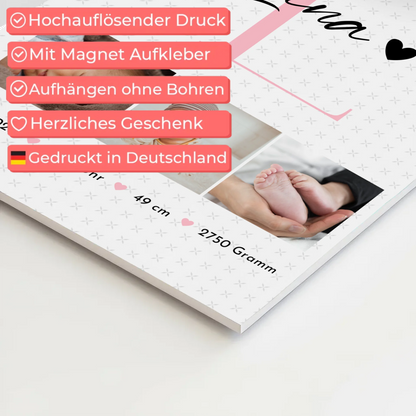 Fotoboard Magnet Poster mit Geburtsdaten und Fotos Baby Geschenk Sternchen Muster personalisiert 4
