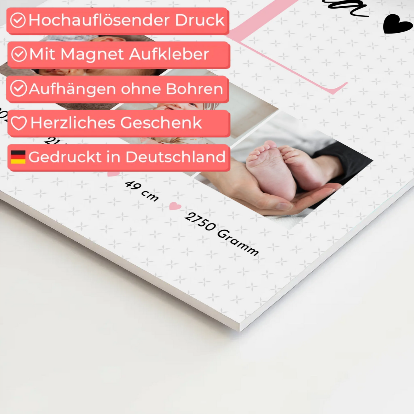 Fotoboard Magnet Poster mit Geburtsdaten und Fotos Baby Geschenk Sternchen Muster personalisiert 10
