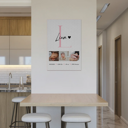 Fotoboard Magnet Poster mit Geburtsdaten und Fotos Baby Geschenk Sternchen Muster personalisiert