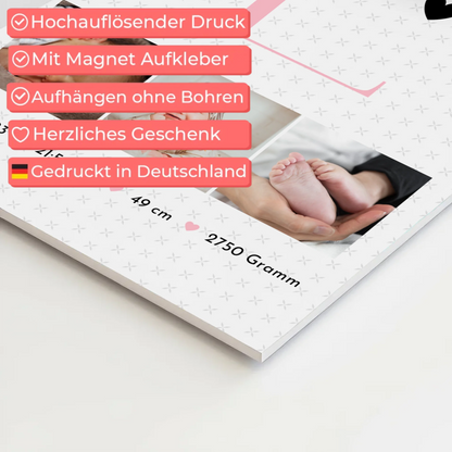 Fotoboard Magnet Poster mit Geburtsdaten und Fotos Baby Geschenk Sternchen Muster personalisiert